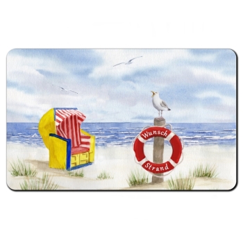 Frühstücksbrettchen Brettchen Aquarell Maritim Kunst Druck Kunstdruck Nordsee Cuxhaven Duhnen Strandkorb Strand Meer